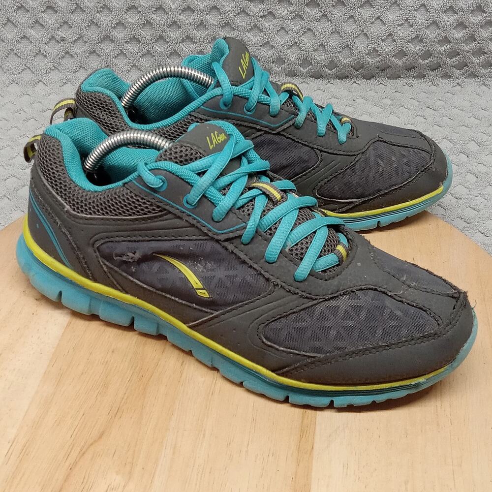 LA Gear Sneakers 8 Leather Uppers Shannon Blue Neon Yellow